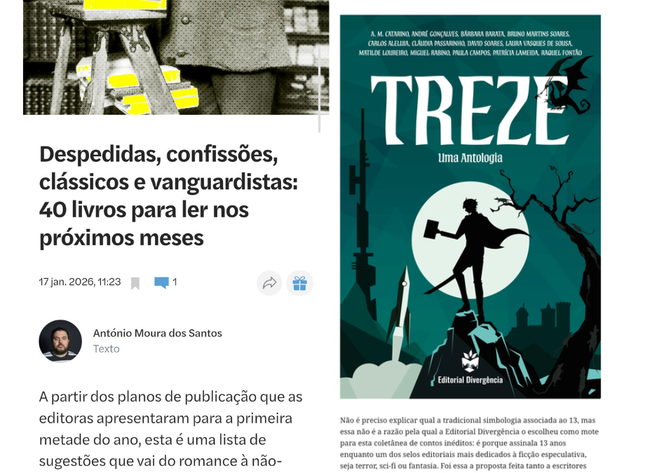 Antologia «Treze» no jornal observador